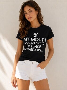 Popular Sports Graphic T-Shirt Women’s Black Crew Neck Funny Quote Tee